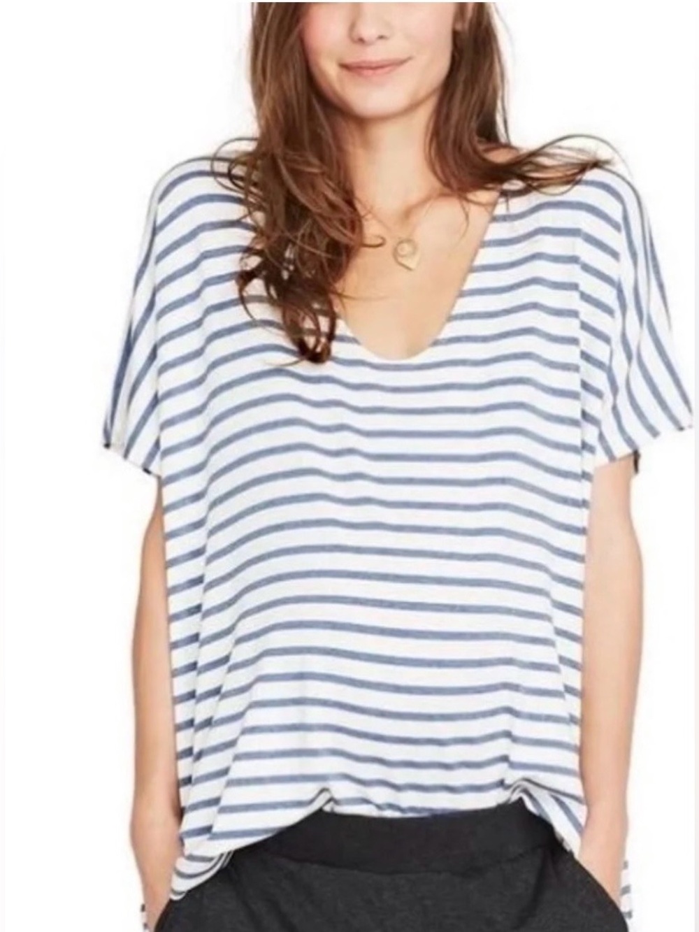 Hatch Maternity The Perfect Vee Blue and White Striped Shirt, Size 0